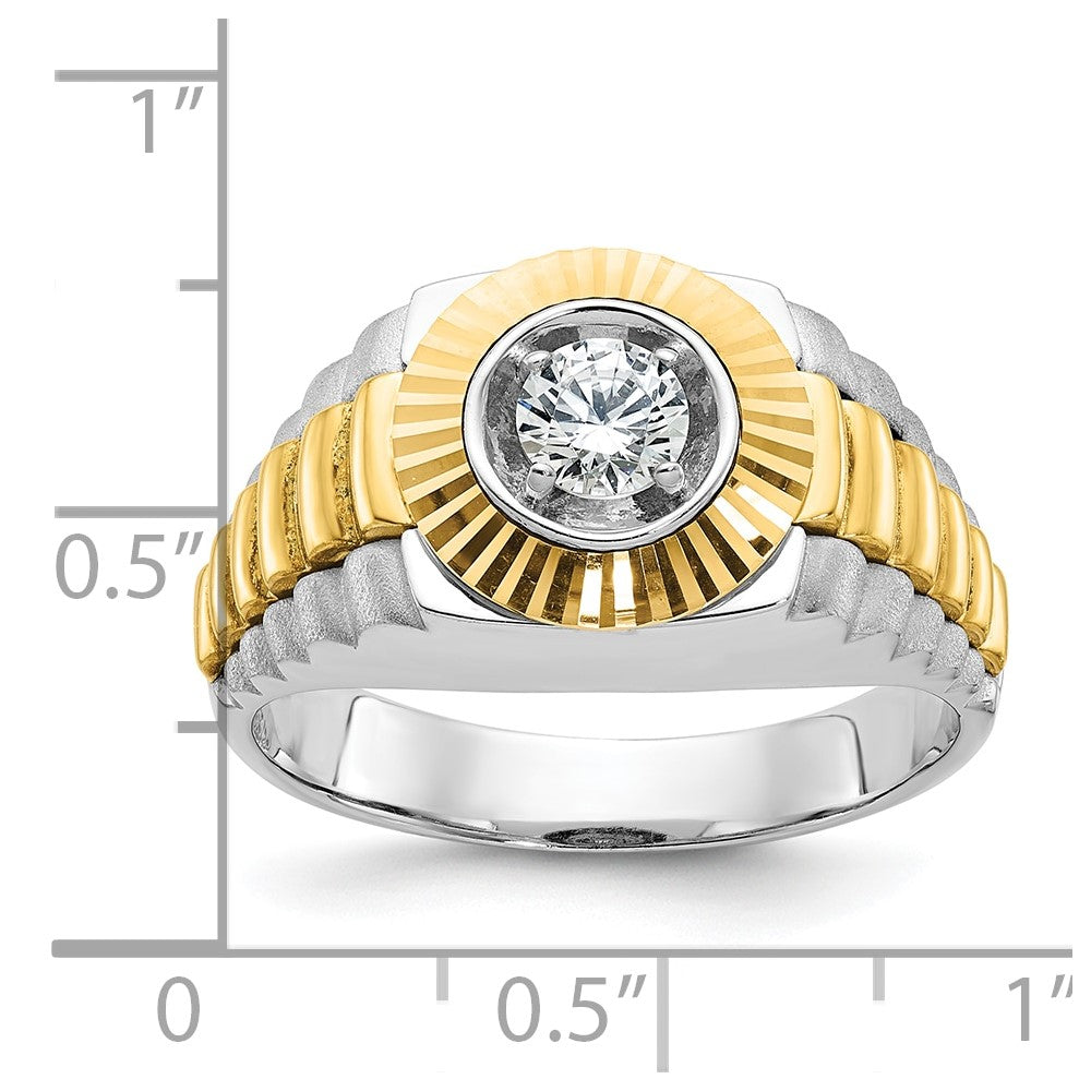 10k Two-tone IBGoodman Men's Polished Satin & Textured Diamond Ring