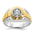 10k Two-tone IBGoodman Men's Polished Satin & Textured Diamond Ring