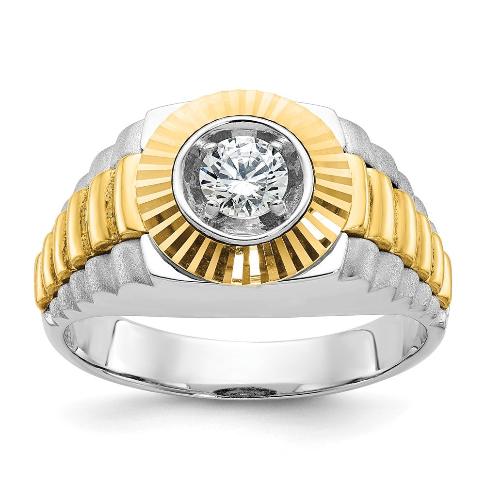14k Two-tone IBGoodman Men's Polished Satin & Textured Diamond Ring