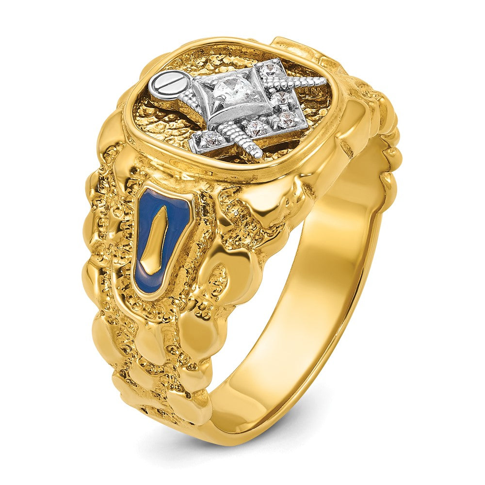 10ktt IBGoodman Nugget Textured Diamond Blue Lodge Masonic Ring