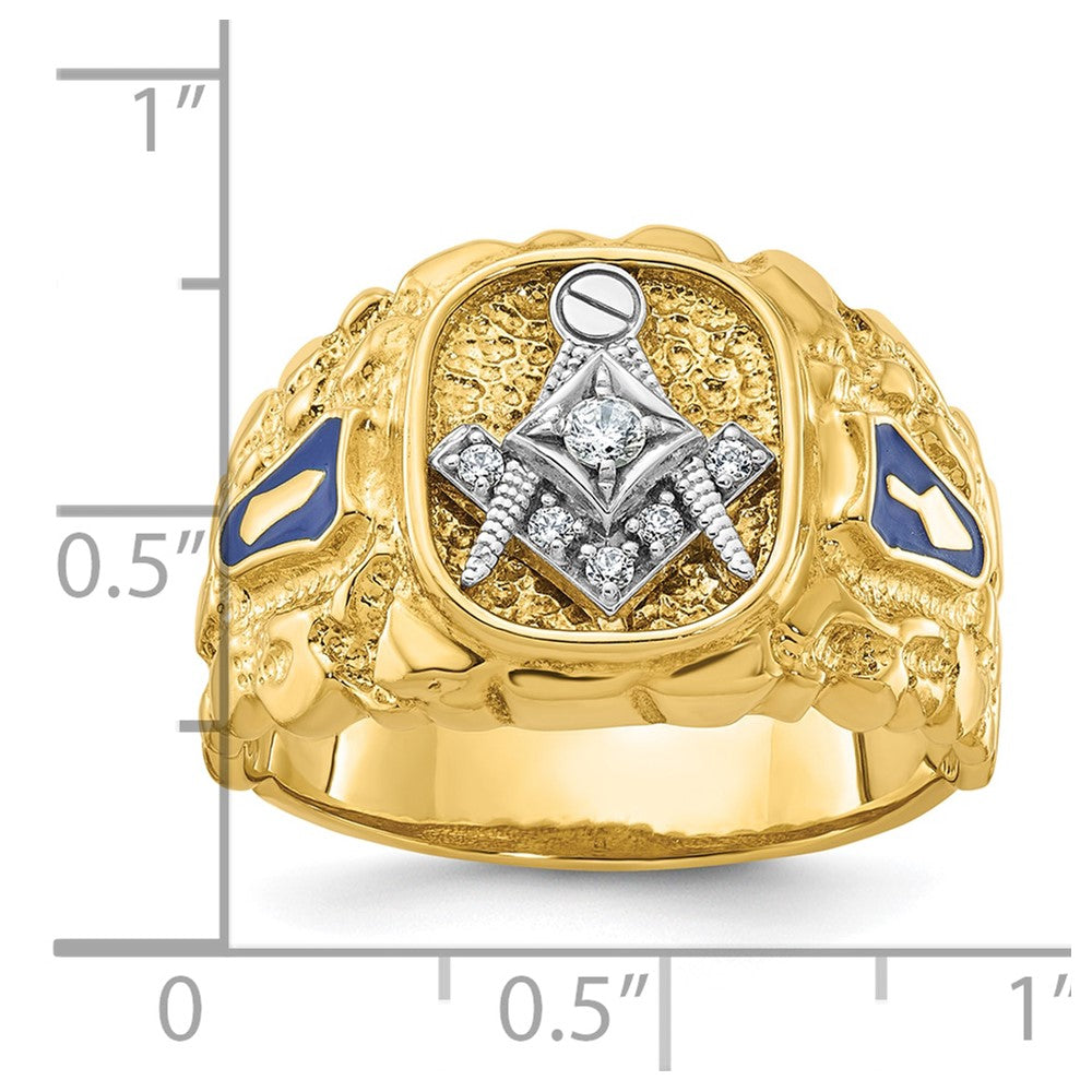 14ktt IBGoodman Men's Nugget Texture Blue Lodge Masonic Ring Mtg