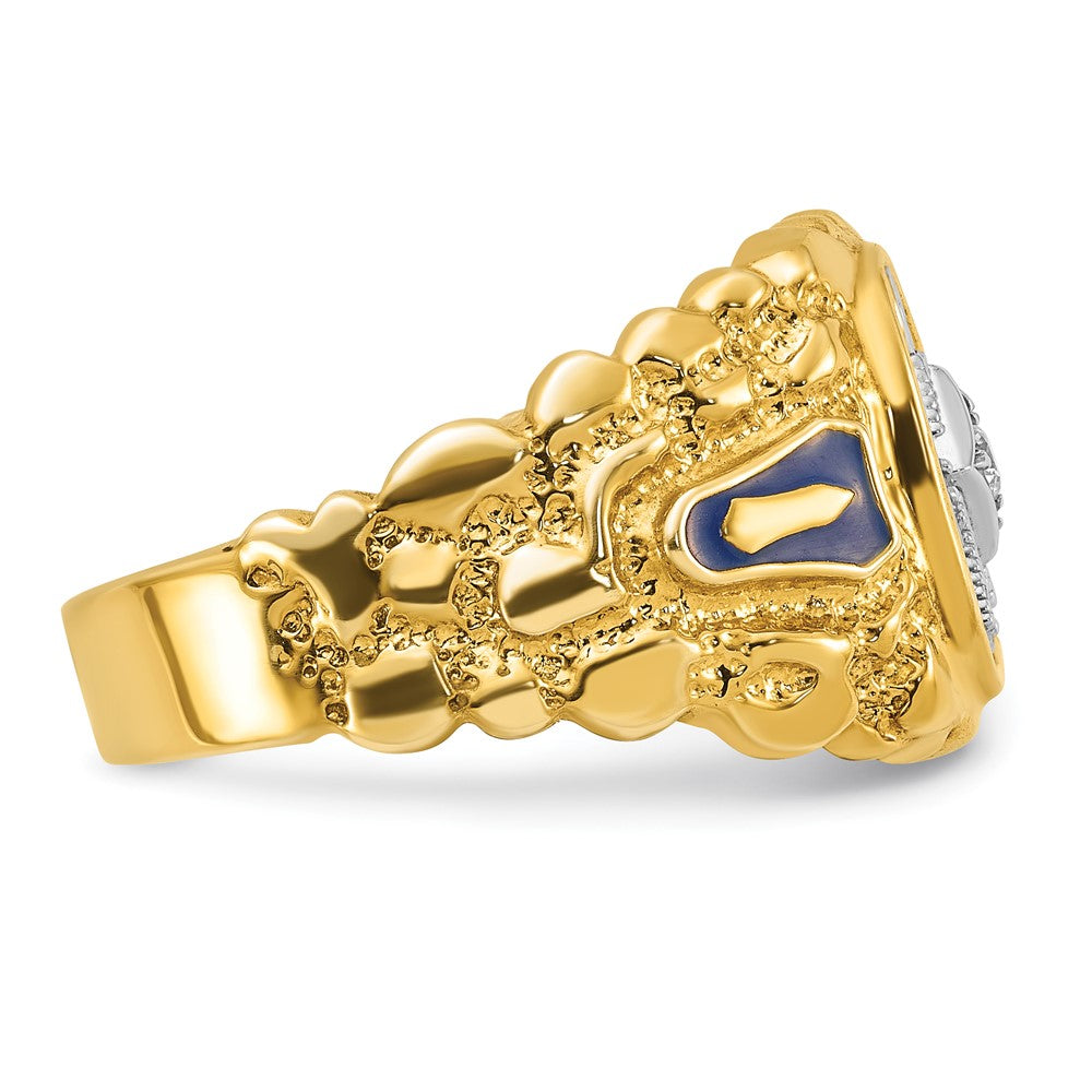 14ktt IBGoodman Nugget Textured Diamond Blue Lodge Masonic Ring