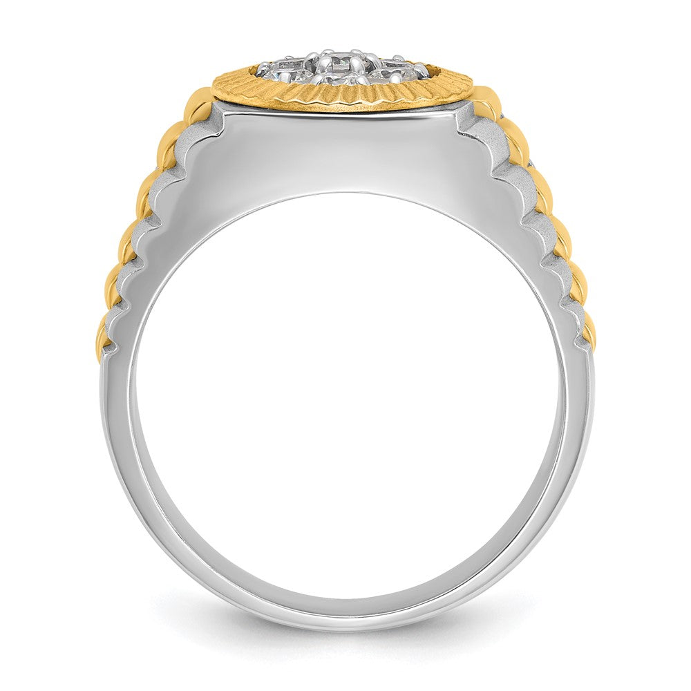 14ktt IBGoodman Men's Polished Satin & Textured Diamond Cluster Ring