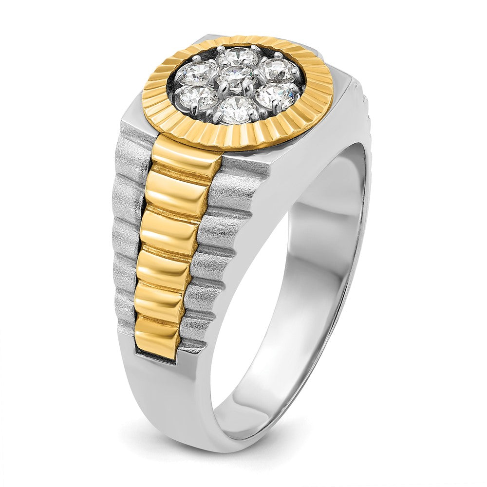 14ktt IBGoodman Men's Polished Satin & Textured Diamond Cluster Ring