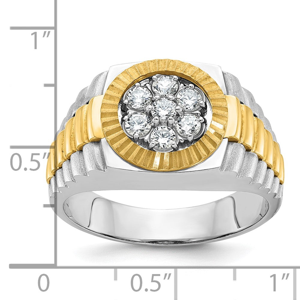 14ktt IBGoodman Men's Polished Satin & Textured Diamond Cluster Ring
