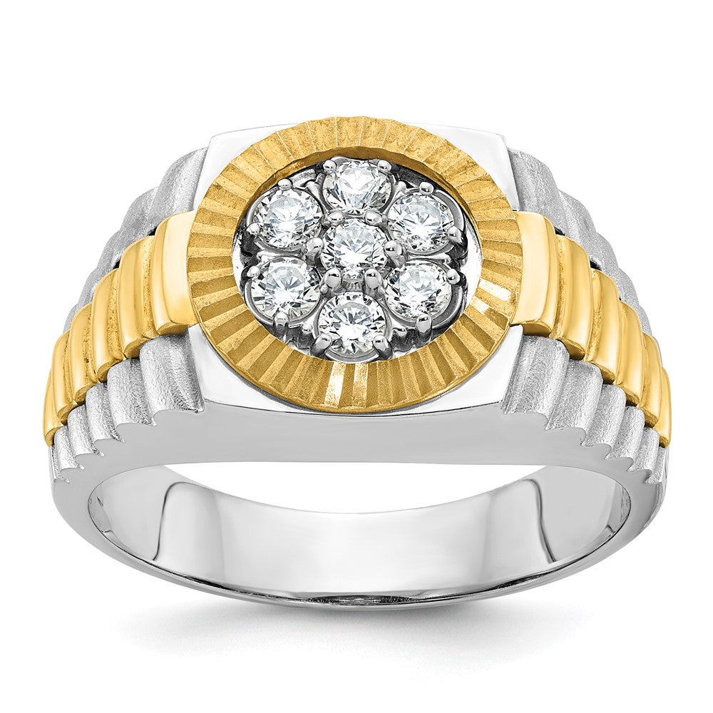 14ktt IBGoodman Men's Polished Satin & Textured Diamond Cluster Ring