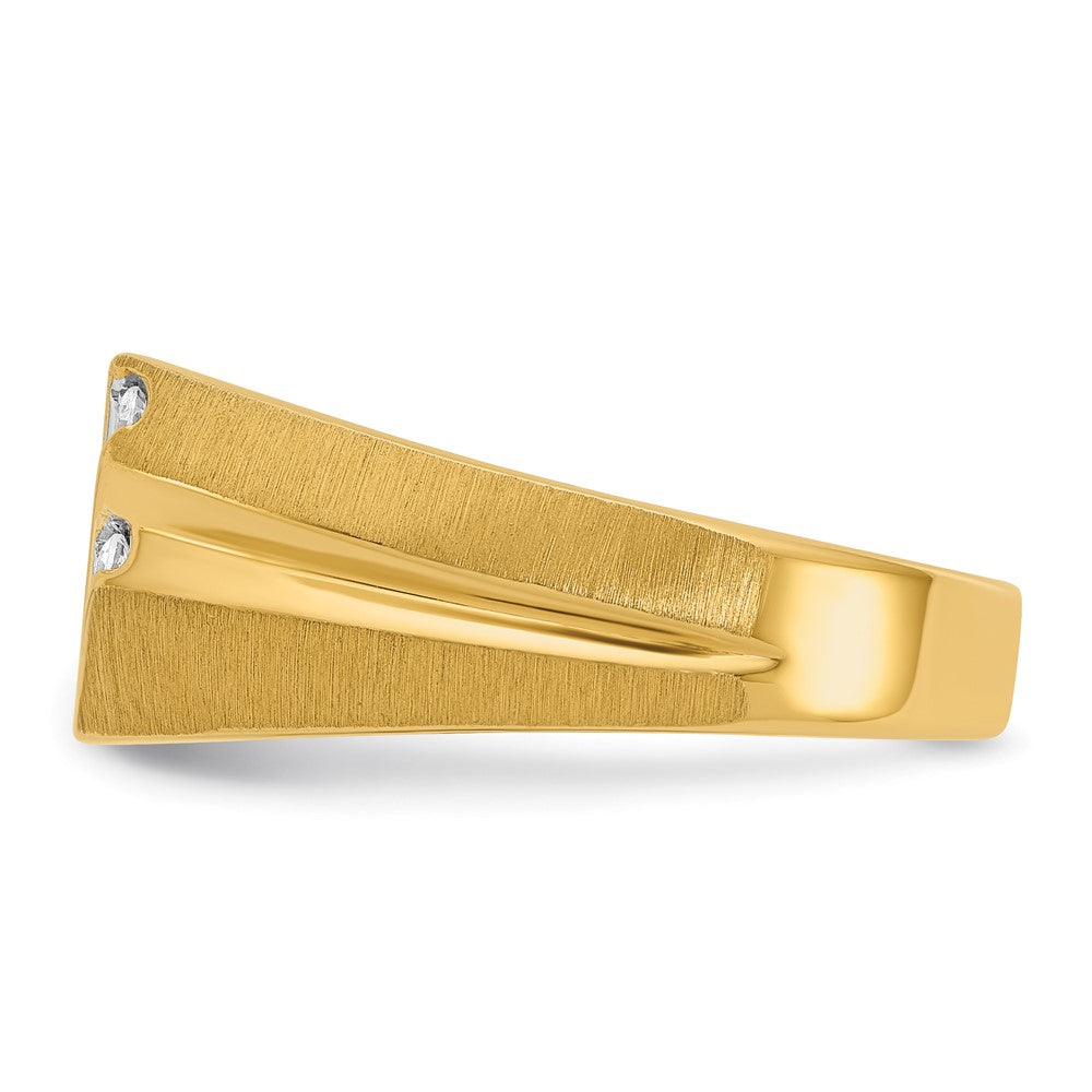 10k IBGoodman Men's Polished Satin and Grooved Diamond Ring