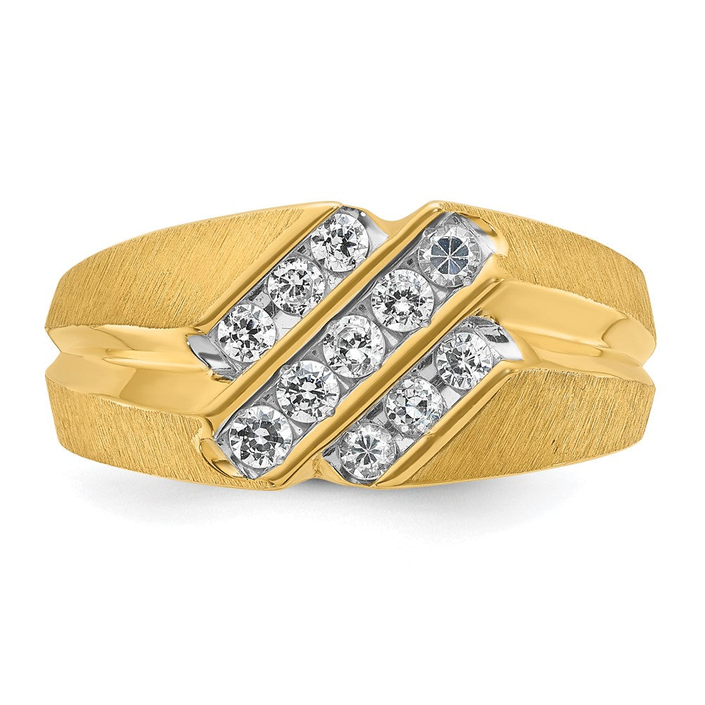 10k IBGoodman Men's Polished Satin and Grooved Diamond Ring