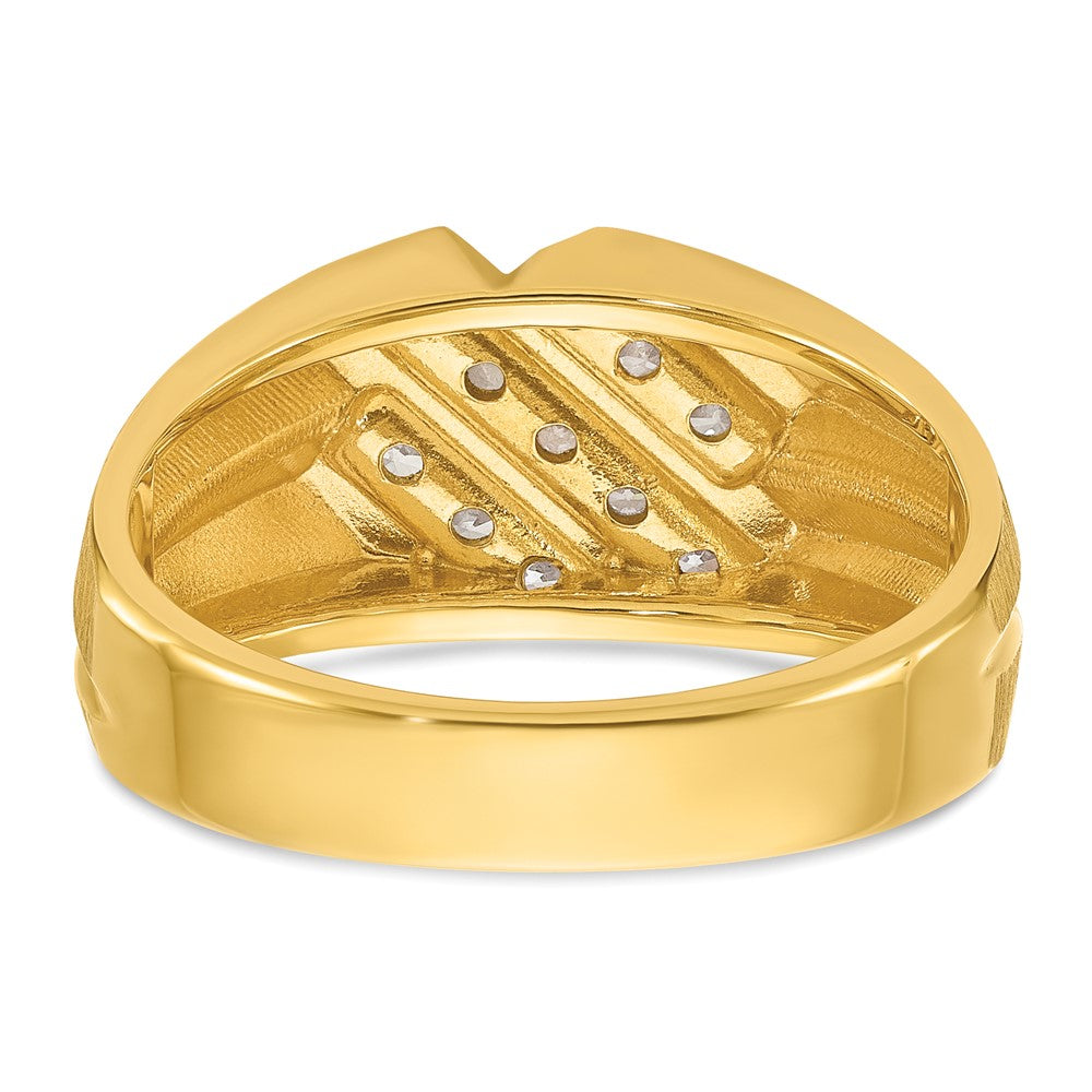 10k IBGoodman Men's Polished Satin and Grooved Diamond Ring