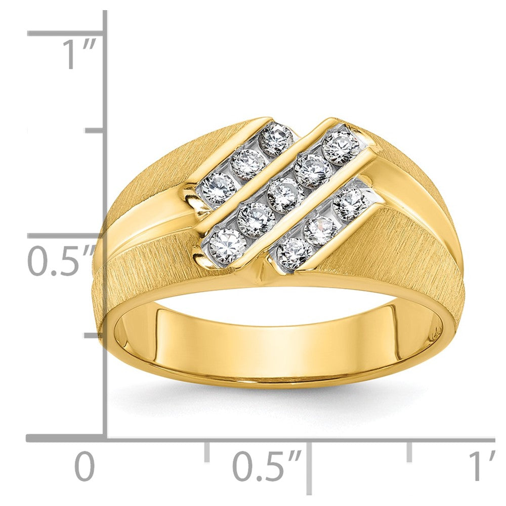 10k IBGoodman Men's Polished Satin and Grooved Diamond Ring