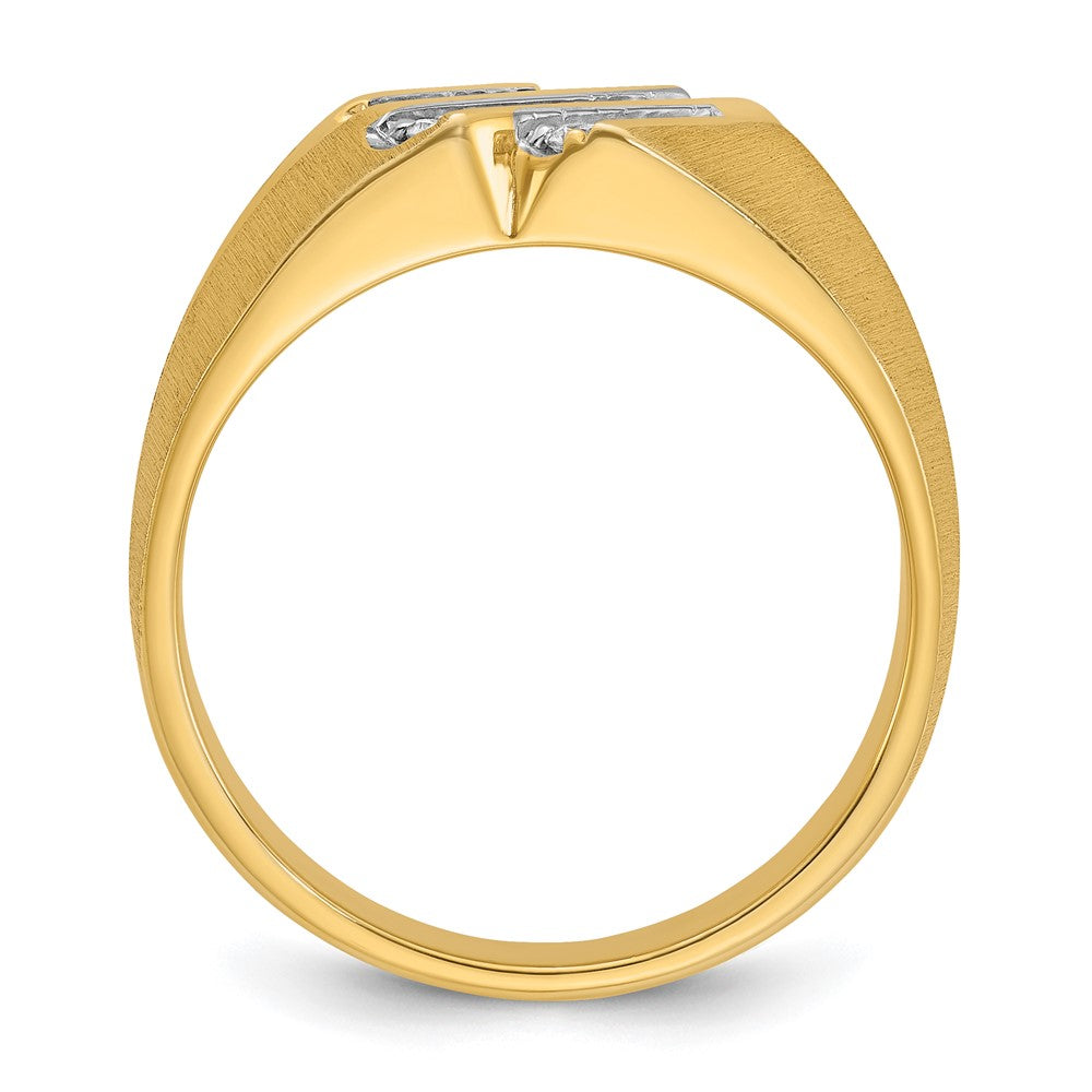 10k IBGoodman Men's Polished Satin and Grooved Diamond Ring