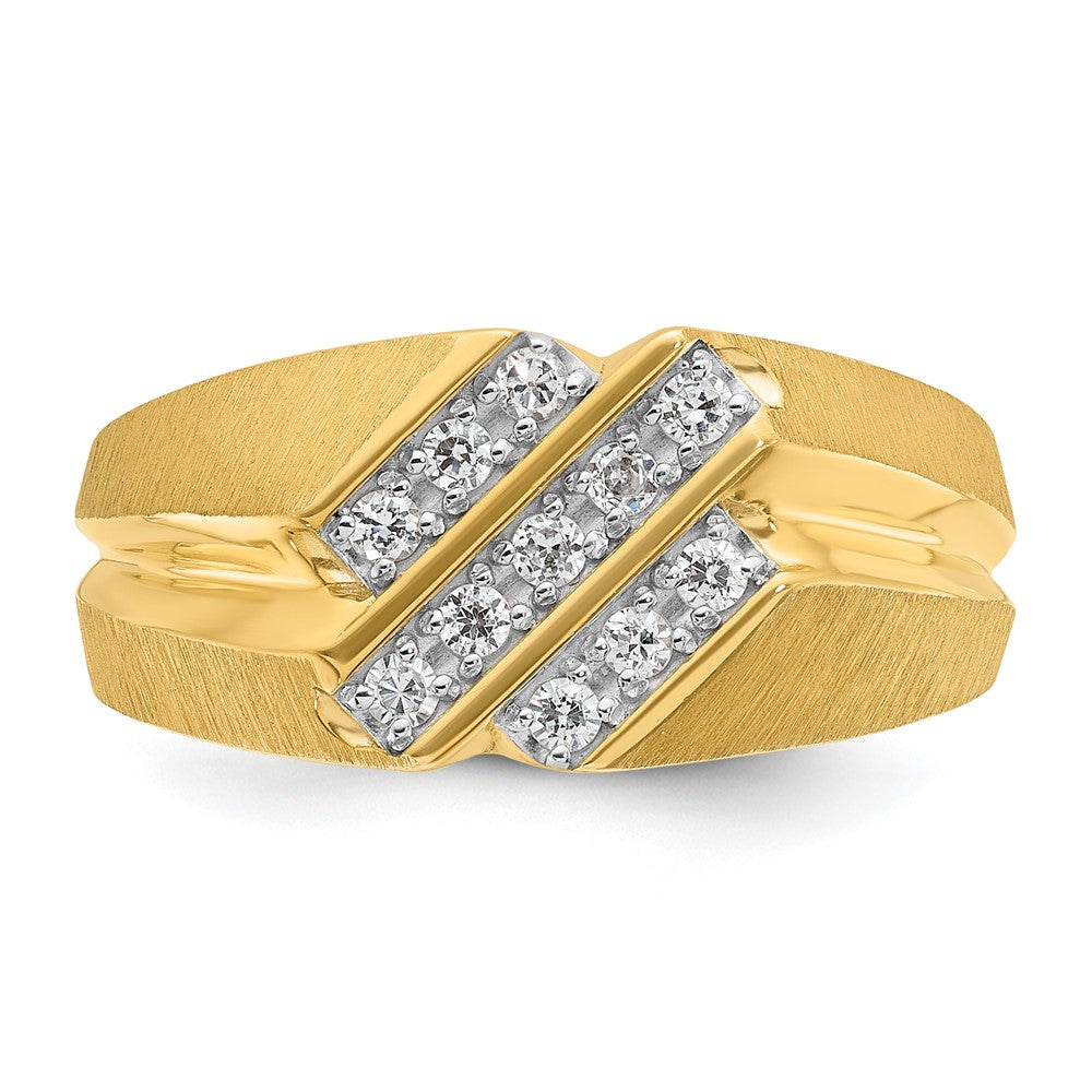 10k IBGoodman Men's Polished Satin and Grooved Diamond Ring