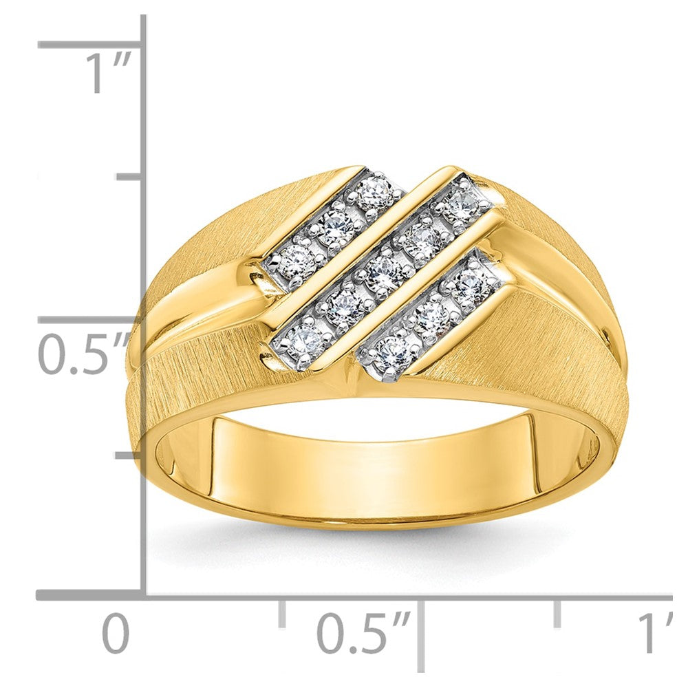 10k IBGoodman Men's Polished Satin and Grooved Diamond Ring