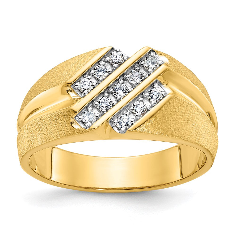 10k IBGoodman Men's Polished Satin and Grooved Diamond Ring