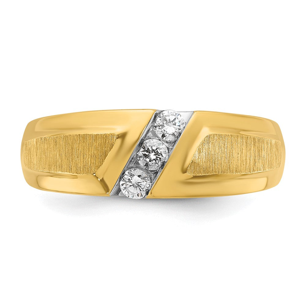 14k IBGoodman Men's Polished and Satin 3-Stone Diamond Ring
