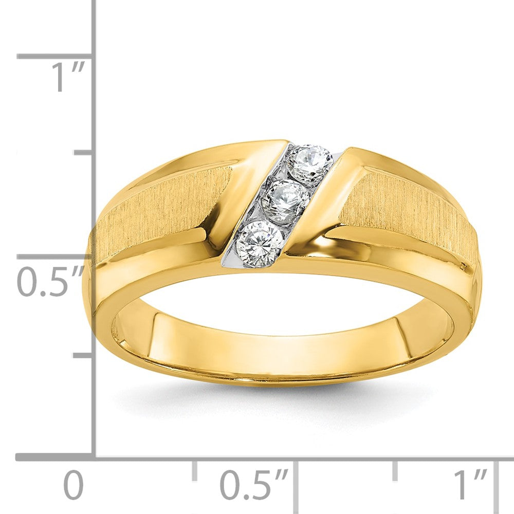 14k IBGoodman Men's Polished and Satin 3-Stone Diamond Ring