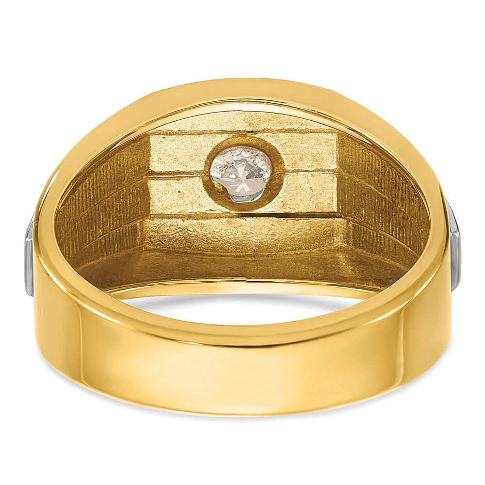 14k Two-tone IBGoodman Men's Polished and Satin Diamond Complete Ring