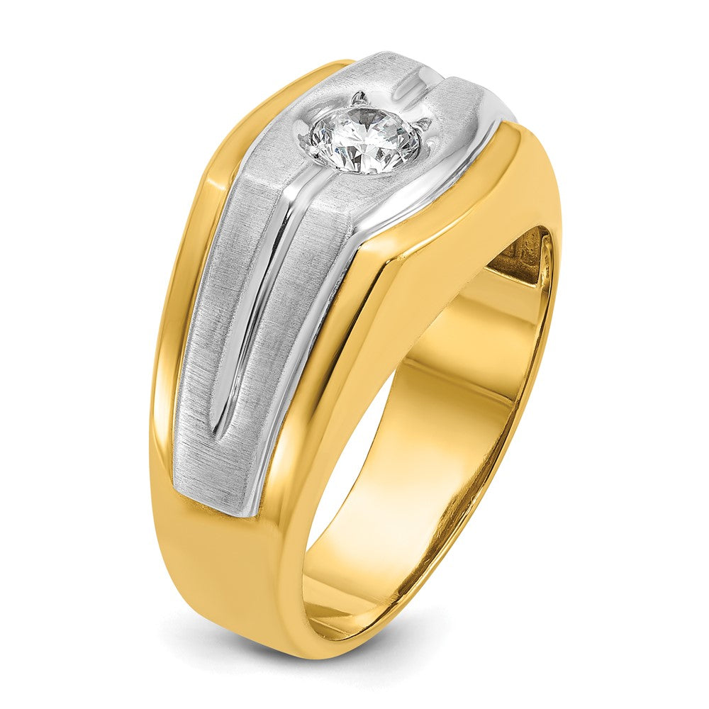 14k Two-tone IBGoodman Men's Polished and Satin Diamond Complete Ring