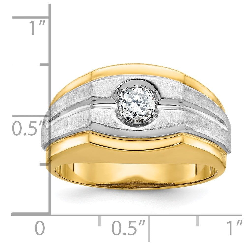 14k Two-tone IBGoodman Men's Polished and Satin Diamond Complete Ring