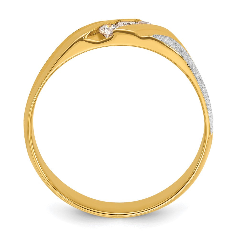 14ktt IBGoodman Men's Polished Satin & Grooved 3-Stone Diamond Ring