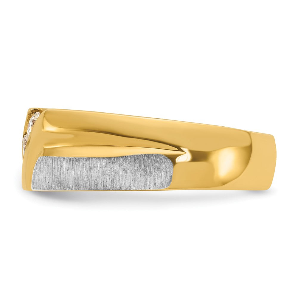 14ktt IBGoodman Men's Polished Satin & Grooved 3-Stone Ring Mounting
