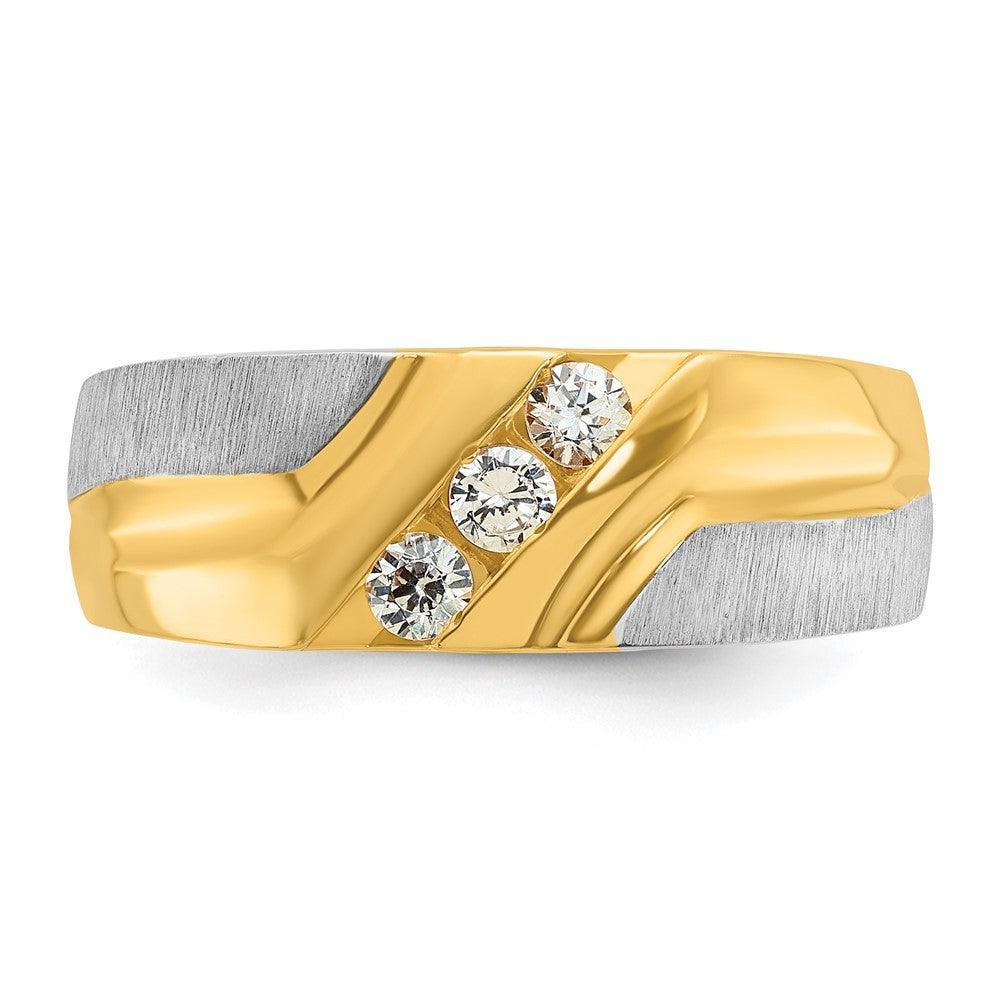 14ktt IBGoodman Men's Polished Satin & Grooved 3-Stone Diamond Ring