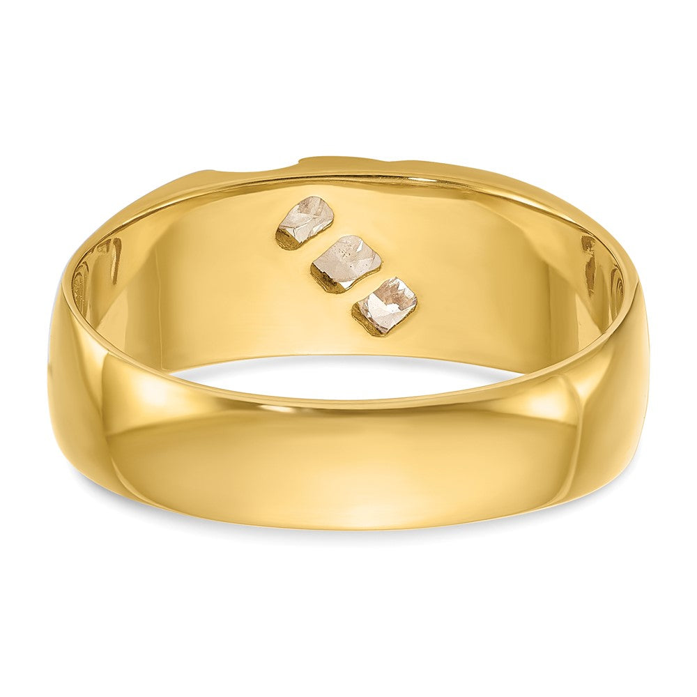 14ktt IBGoodman Men's Polished Satin & Grooved 3-Stone Diamond Ring