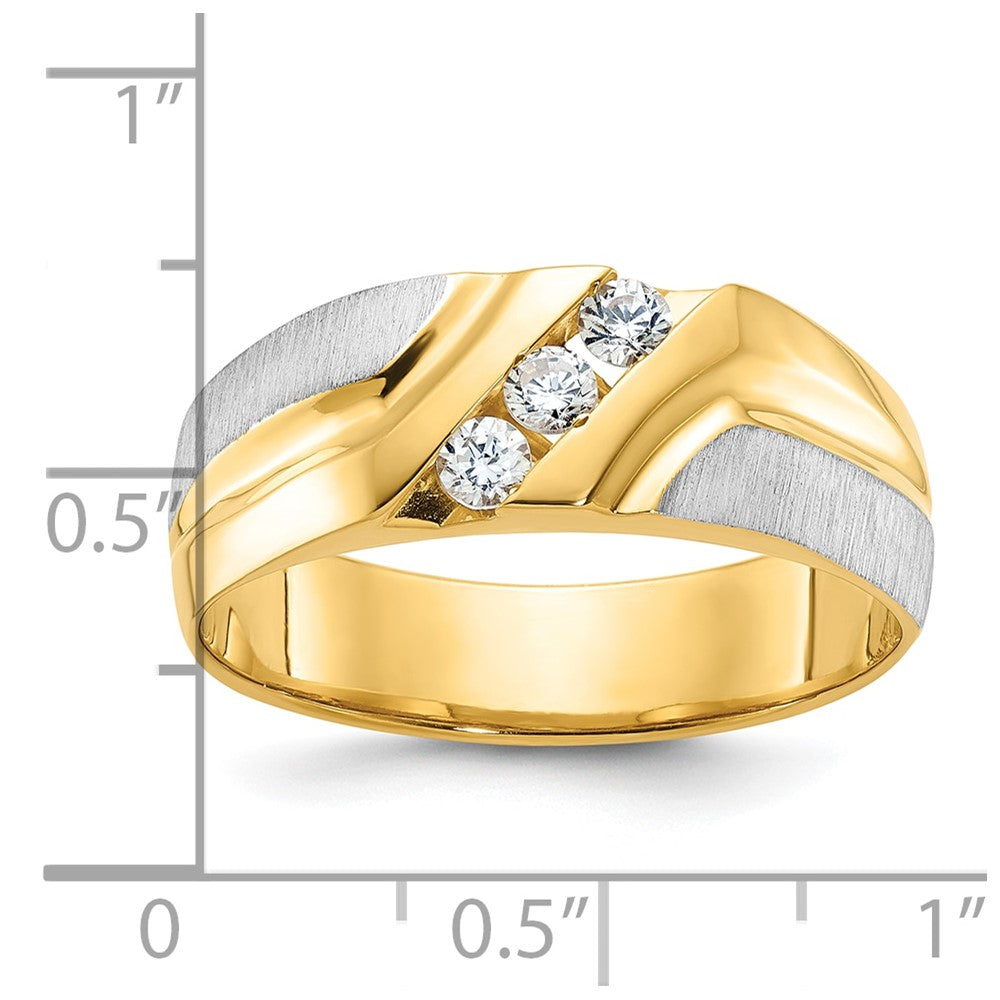 14ktt IBGoodman Men's Polished Satin & Grooved 3-Stone Diamond Ring