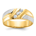 14ktt IBGoodman Men's Polished Satin & Grooved 3-Stone Diamond Ring