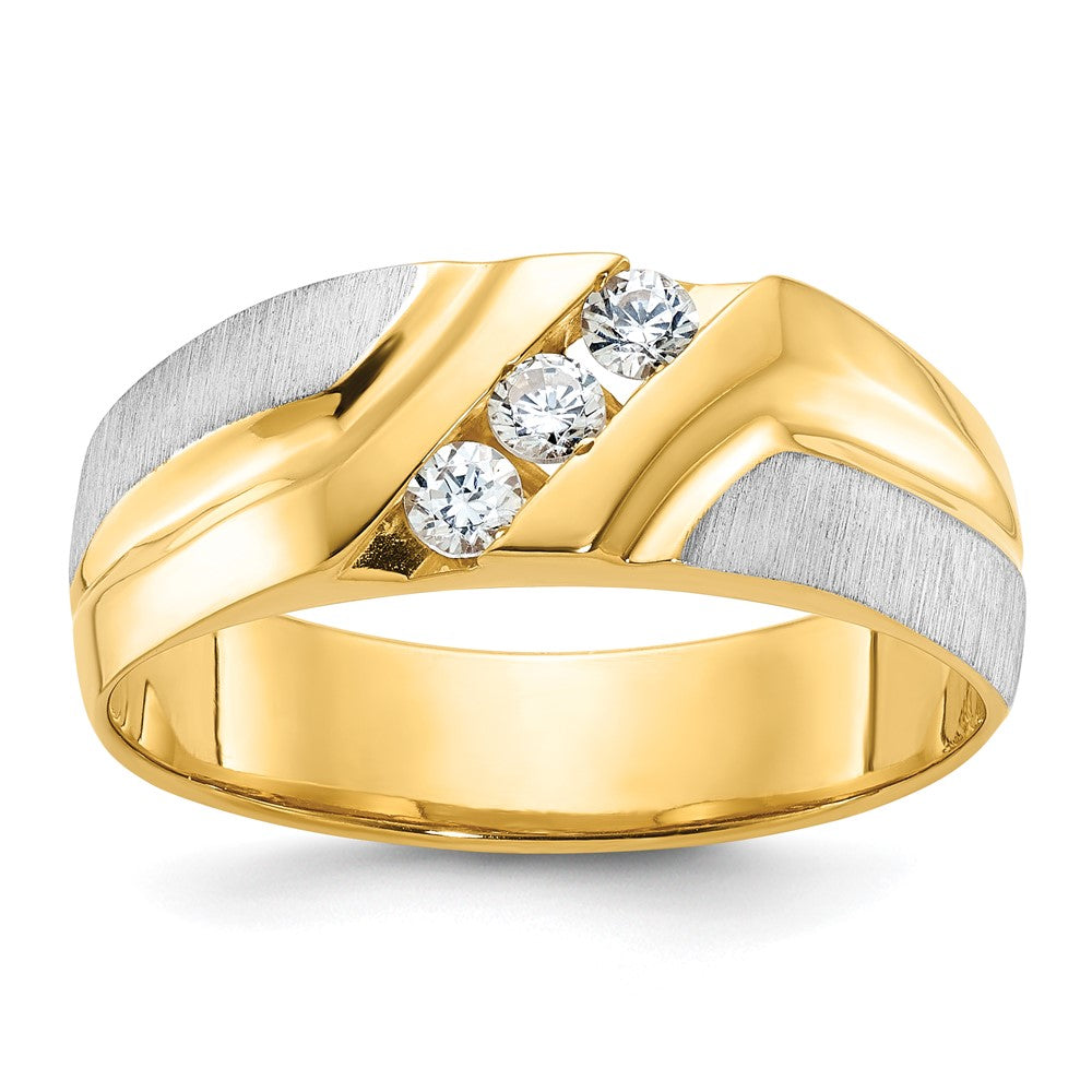 14ktt IBGoodman Men's Polished Satin & Grooved 3-Stone Ring Mounting