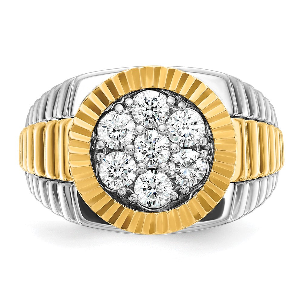 14ktt IBGoodman Men's Polished & Textured AA Diamond Cluster Ring