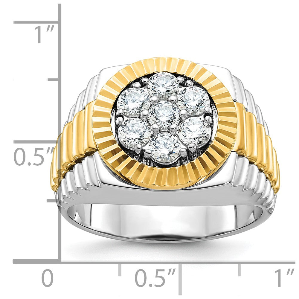 14ktt IBGoodman Men's Polished & Textured AA Diamond Cluster Ring