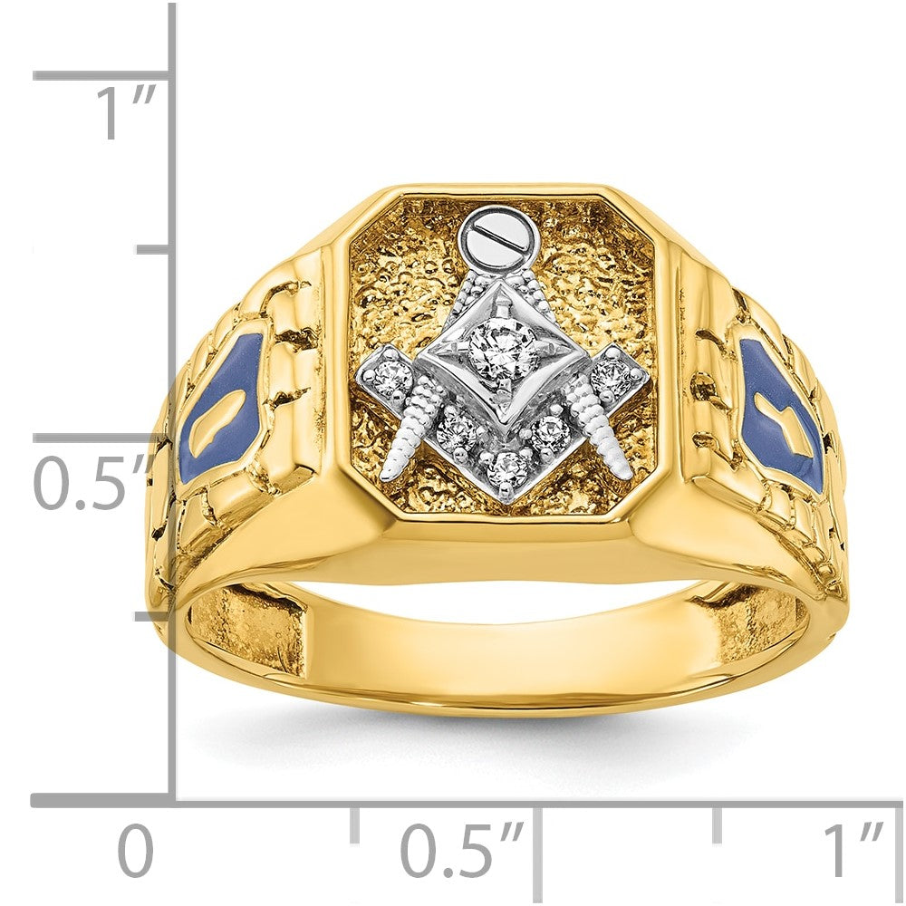 14ktt IBGoodman Textured & Enameled Diamond Blue Lodge Masonic Ring