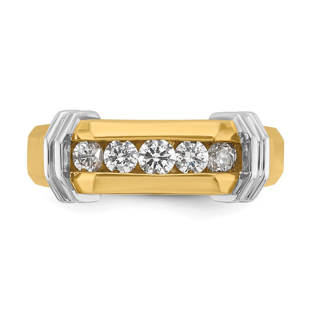 14ktt IBGoodman Men's Polished & Grooved 5-Stone Diamond Ring