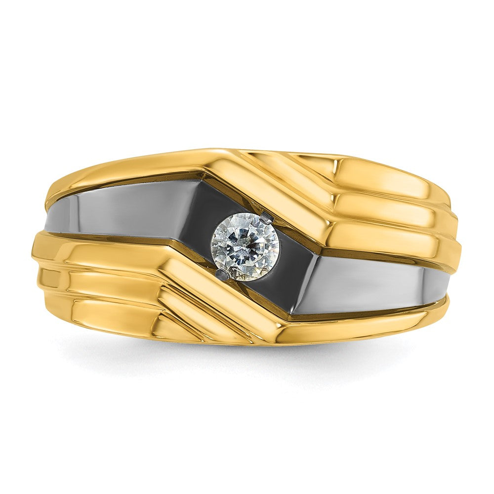 10k w/ Black RH IBGoodman Men's Polished & Grooved Diamond Ring