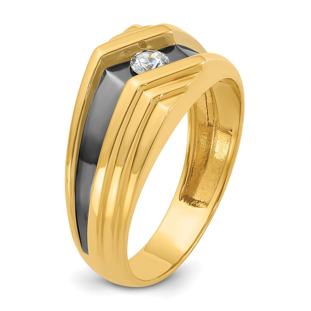 10k w/ Black RH IBGoodman Men's Polished & Grooved Diamond Ring