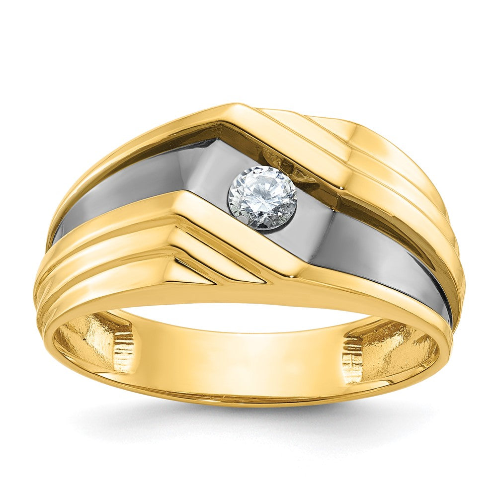 10k w/ Black RH IBGoodman Men's Polished & Grooved Diamond Ring