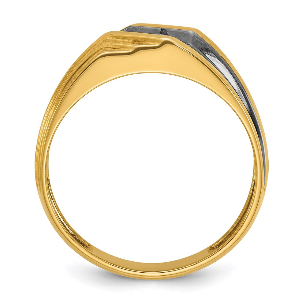 14k w/ Black RH IBGoodman Men's Polished & Grooved Diamond Ring