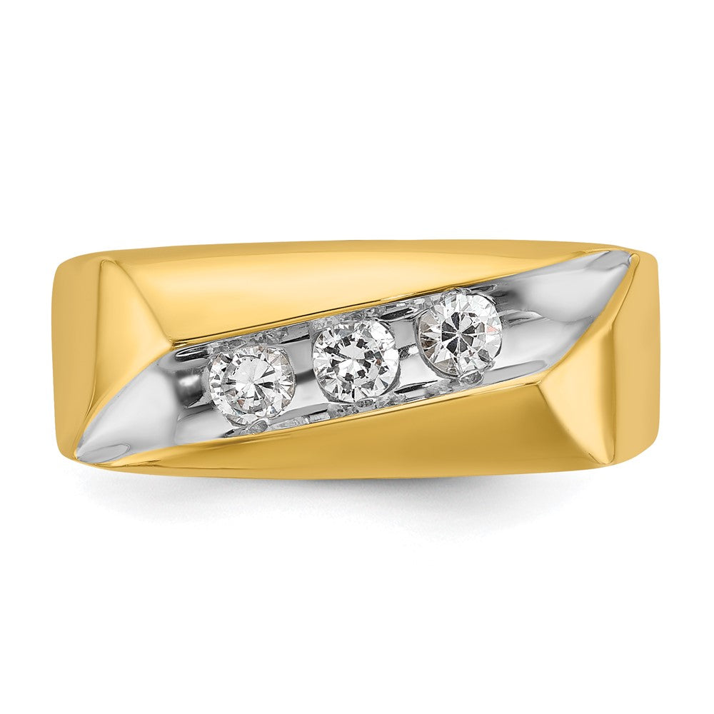 14k IBGoodman Men's Polished and Grooved 3-Stone Ring Mounting