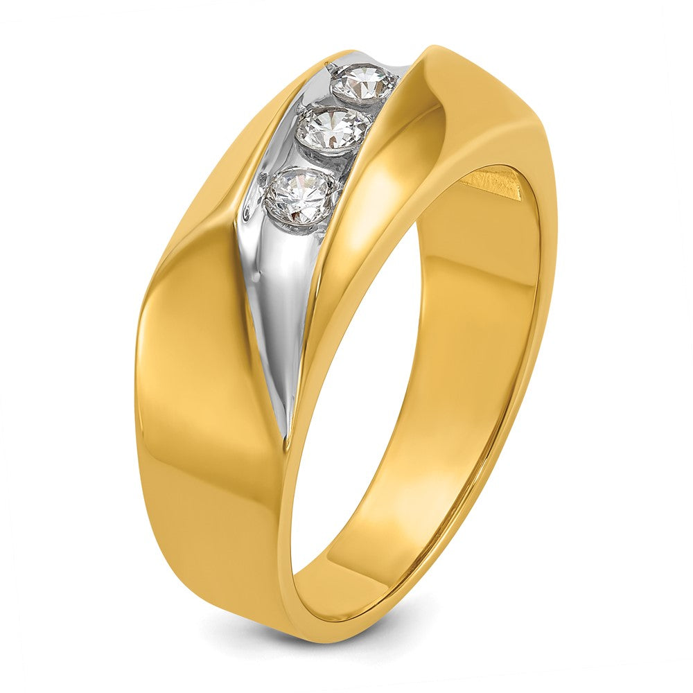 14k w/ White RH IBGoodman Men's Polished 3-Stone Diamond Ring