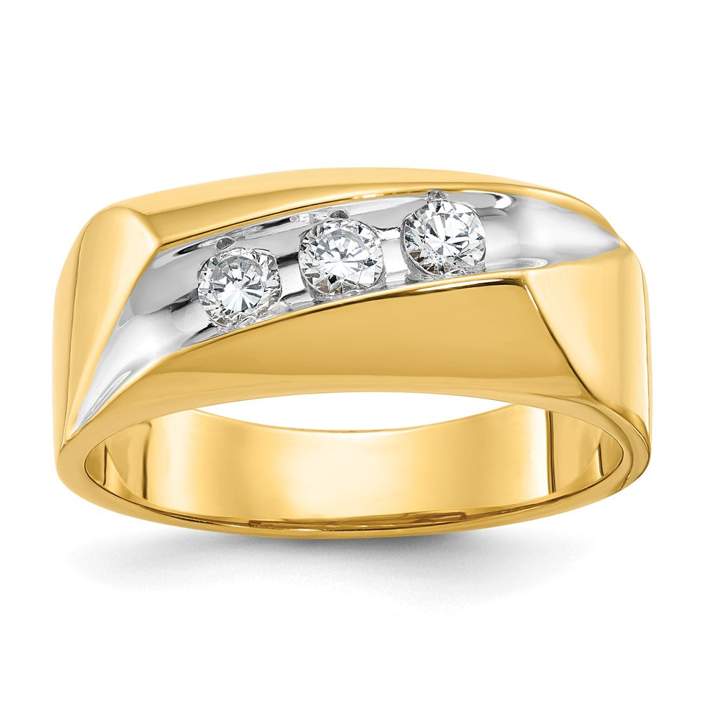 14k w/ White RH IBGoodman Men's Polished 3-Stone Diamond Ring