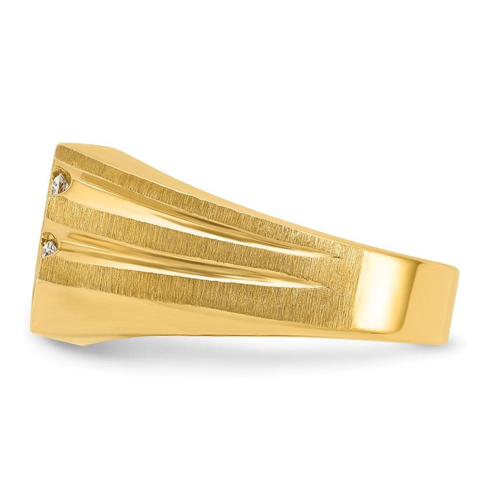 14k IBGoodman Men's Polished Satin and Grooved Diamond Ring