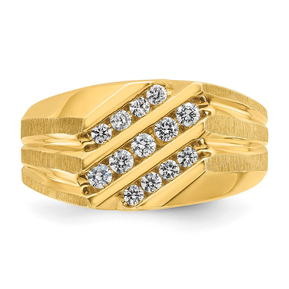 14k IBGoodman Men's Polished Satin and Grooved Diamond Ring