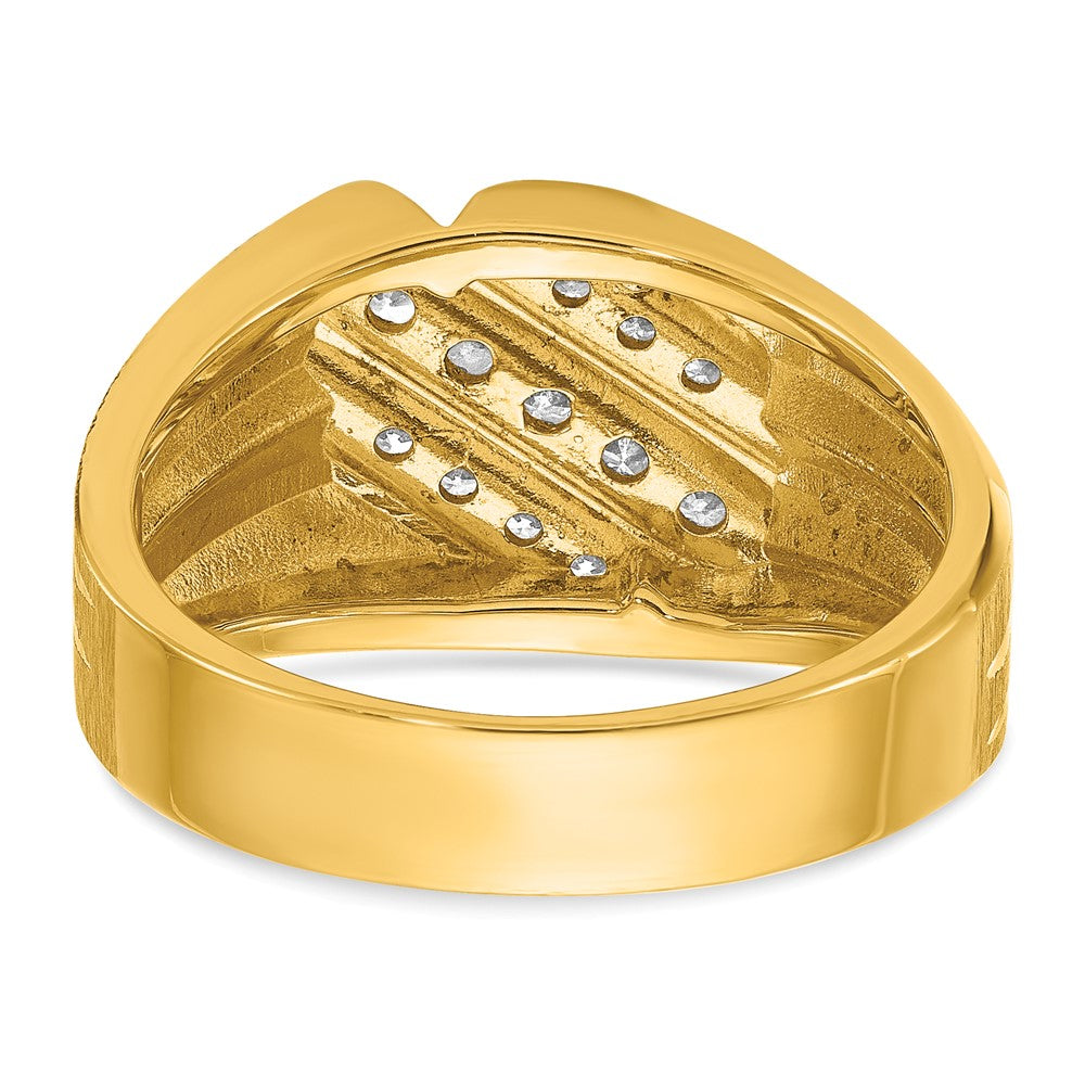 14k IBGoodman Men's Polished Satin and Grooved Diamond Ring