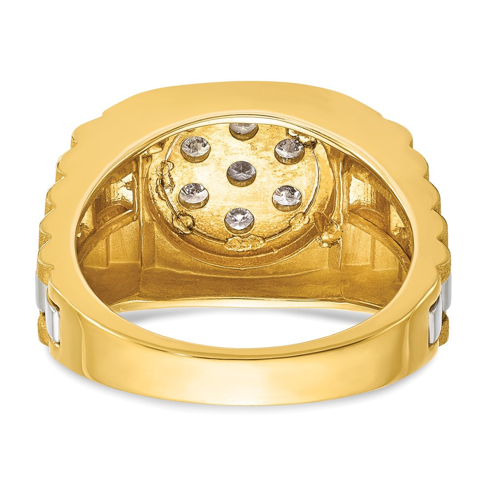 10k Two-tone IBGoodman Men's Polished Satin Textured Dia Cluster Ring