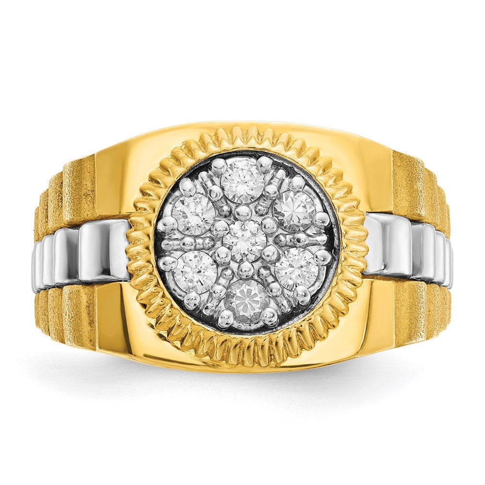 14k Two-tone IBGoodman Men's Polished Satin Textured Dia Cluster Ring