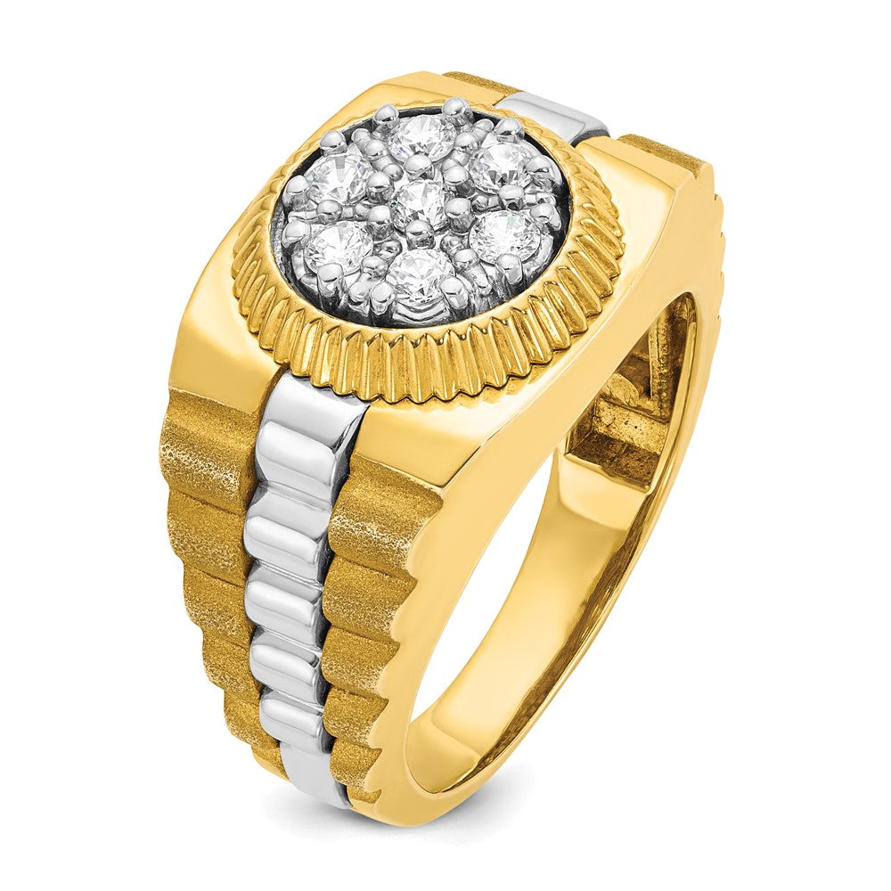 14k Two-tone IBGoodman Men's Polished Satin Textured Cluster Ring Mtg