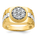 14k Two-tone IBGoodman Men's Polished Satin Textured Dia Cluster Ring