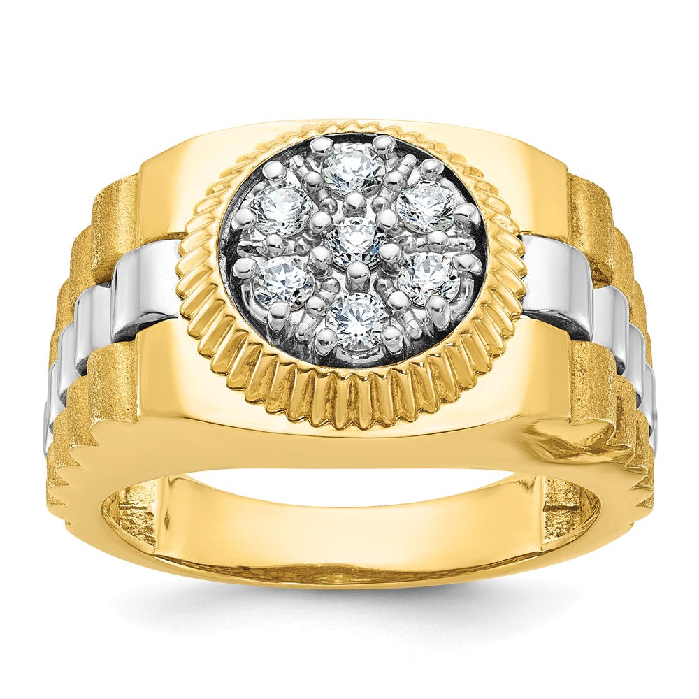 14k Two-tone IBGoodman Men's Polished Satin Textured Dia Cluster Ring