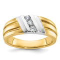 10k Two-tone IBGoodman Men's Polished & Grooved 3-Stone Ring Mtg